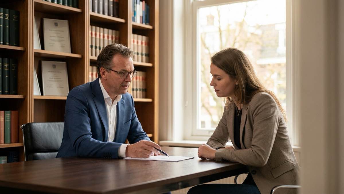 Jurist bespreekt een modelovereenkomst voorbeeld met de ondernemer